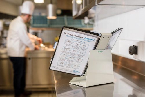 Set de birou antimicrobian Sterifold A4, metal + 10 panouri de prezentare, negru